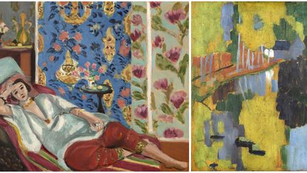 A gauche, Henri Matisse, "Odalisque à la culotte rouge", vers 1924-1925, Paris, musée de l'Orangerie - A droite, Paul Sérusier, "Le Talisman", dit aussi "Paysage au Bois d'Amour", recto, 1888, Paris, musée d'Orsay
 (A gauche  Photo © RMN-Grand Palais (musée de l&#039;Orangerie) /  Michel Urtado / Benoit Touchard © Succession H. Matisse - A droite Photo © Musée d’Orsay, Dist. RMN - Grand Palais / Patrice Schmidt)