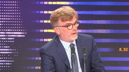 Marc Fesneau, ministre démissionnaire de l’Agriculture et président du groupe Modem à l’Assemblée nationale, invité du 8h30 franceinfo le 20 août 2024. (FRANCEINFO / RADIO FRANCE)