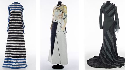 De la Toile à l'étoffe : plusieurs modèles de robes signées Philippe Deverdieu : Sirocco d'hiver, Dharti Ke Lal et marquise d'O (de gauche à droite)
 (P.Auvé)