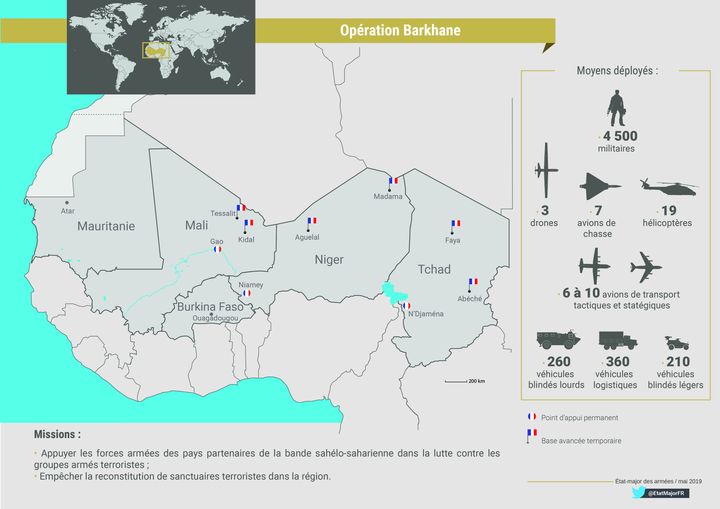 L'opération arkhane s'étend du Mali au Tchad. (Ministère de la Défense)