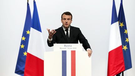 Emmanuel Macron à Bastia, mercredi 7 février 2018. (BENOIT TESSIER / POOL / REUTERS POOL)