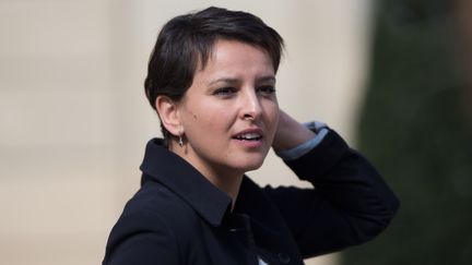 La ministre de l'Education nationale,&nbsp;Najat Vallaud-Belkacem, quitte l'Elysée, le 6 avril 2016. (CITIZENSIDE / YANN BOHAC / AFP)