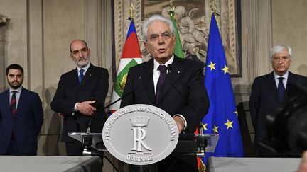 Conférence de presse de Sergio Mattarella, président italien à Rome, le 23 mai 2018. (VINCENZO PINTO / AFP)