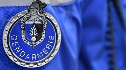 Le badge d'un gendarme lors d'un contrôle routier&nbsp;à Saint-Allouestre (Morbihan), le 1er décembre 2017. (FRED TANNEAU / AFP)