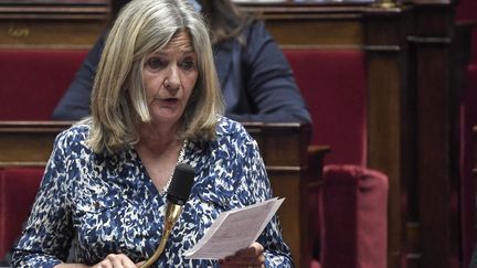 La députée socialiste de Saône-et-Loire Cécile Untermaier, lors d'une session de questions au gouvernement, à l'Assemblée nationale, le 28 juillet 2020. (STEPHANE DE SAKUTIN / AFP)