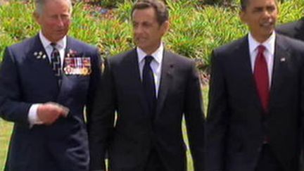 Le prince Charles, Nicolas Sarkozy et Barack Obama aux cérémonies du débarquement, 6 juin 2009 (© France 2)