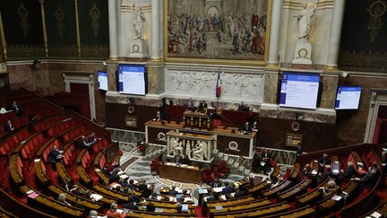 L'hémicycle de l'Assemblée nationale, le 30 octobre 2023 à Paris. (GEOFFROY VAN DER HASSELT / AFP)