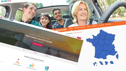 Le spécialiste du&nbsp;covoiturage&nbsp;BlaBlaCar, le&nbsp;réseau&nbsp;mondial d'échanges de maison&nbsp;GuestToGuest&nbsp;ou encore le site d'annonces gratuites&nbsp;Leboncoin&nbsp;sont devenus en quelques années des acteurs majeurs de l'économie&nbsp;collaborative. (MONTAGE RADIO FRANCE / TOUS DROITS RÉSERVÉS)