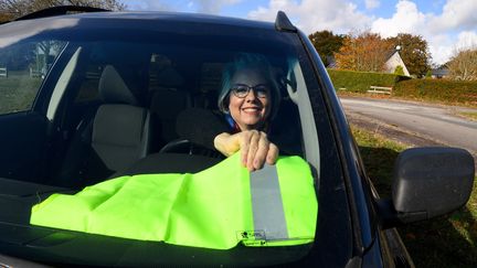 Jacline Mouraud, figure du mouvement des "gilets jaunes", à Bohal dans le Morbihan, le 13 novembre 2018. (DAMIEN MEYER / AFP)