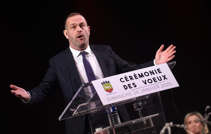 Steeve Briois adresse ses voeux aux habitants d'Hénin-Beaumont, le 26 janvier 2020, à&nbsp;Hénin-Beaumont (Pas-de-Calais). (FRANCOIS LO PRESTI / AFP)