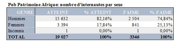 Patrimoine Afrique : nombre d’internautes par sexe.  (K. Dieng)