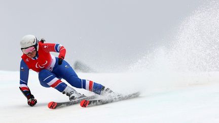 La skieuse française Marie Bochet&nbsp;lors du slalom géant des JO paralympiques à Pékin, le 11 mars 2022.&nbsp; (LUO YUAN / XINHUA VIA AFP)