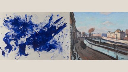 A gauche, Yves Klein,&nbsp;"Jonathan" Swift, vers 1960, collection particulière - A droite, Albert Marquet, "Le quai des Grands Augustins", vers 1905 (A gauche © Succession Yves Klein c/o ADAGP, Paris, 2022 - A droite © MBA Reims-C. Devleeschauwer)