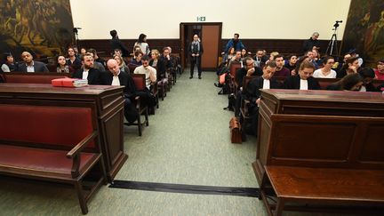 Au premier jour du&nbsp; procès de Salah Abdeslam, lundi 5 février 2018, au&nbsp;tribunal de première instance francophone de Bruxelles&nbsp;(Belgique).&nbsp; (EMANUEL DUNAND / AFP)