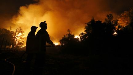 Des pompiers luttent contre les flammes, près de Pietracorbara (Haute-Corse), le 11 août 2017. (PASCAL POCHARD-CASABIANCA / AFP)