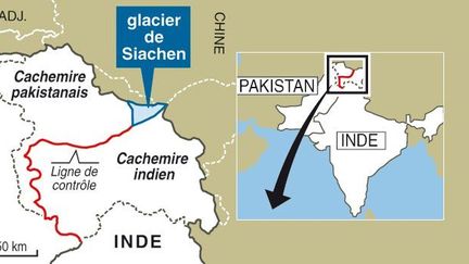 - Etat de Jammu-et-Cachemire
- Zone Gilgit-Baltistan
- Massif Karakoram (AFP Auteur pp gil/pld)