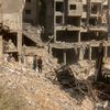 Les décombres de plusieurs immeubles dans la banlieue sud de Beyrouth (Liban) après un bombardement israélien visant le chef du Hezbollah, Hassan Nasrallah, le 29 septembre 2024. (FADEL ITANI / MIDDLE EAST IMAGES / AFP)