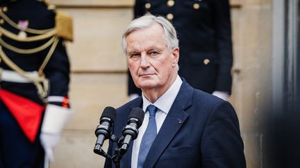 Michel Barnier, Premier ministre, à l'hôtel de Matignon, à Paris, le 5 septembre 2024. (AMAURY CORNU / HANS LUCAS / AFP)