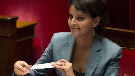 La ministre des Droits des femmes, Najat Vallaud-Belkacem, &agrave; l'Assembl&eacute;e nationale, &agrave; Paris,&nbsp;peu avant le vote des d&eacute;put&eacute;s concernant la p&eacute;nalisation des clients de prostitu&eacute;es, le 4 d&eacute;cembre 2013.&nbsp; (JOEL SAGET / AFP)