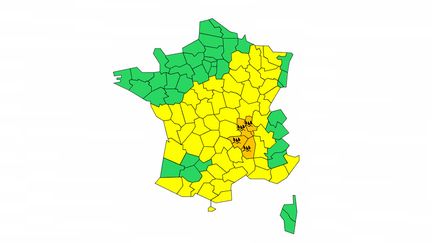 L'Ardèche, la Haute-Loire, la Loire et le Rhône ont été placés par Météo-France en alerte pluie-inondations et orages, dimanche 20 octobre 2019. (METEO FRANCE)