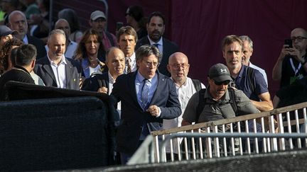 Catalan independence leader Carles Puigdemont makes an appearance in Barcelona on August 8, 2024. (ROBERT BONET / NURPHOTO / AFP)