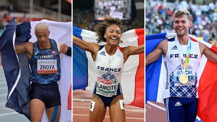 Sasha Zhoya, Rénelle Lamote et Kevin Mayer sous les couleurs de l'équipe de France. (AFP)