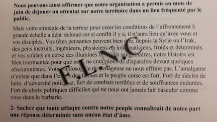 &nbsp; (Le FLNC s'est exprimé par le biais d'un communiqué © capture d'écran)