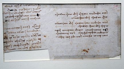 Fragment de manuscrit découvert à la médiathèque de Nantes, qui serait de la main de Léonard de Vinci (6 décembre 2010) (AFP / Frank Perry)