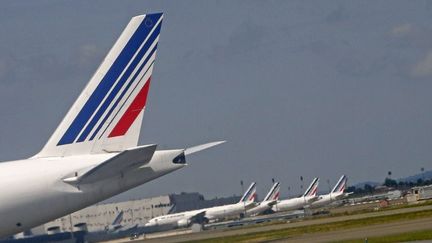 Un avion d'Air France sur le tarmac de l'a&eacute;roport Roissy-Charles-de-Gaulle&nbsp;(Val-d'Oise), le 18 juillet 2012. (ALEXANDER KLEIN / AFP)