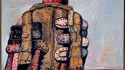 Avec ses œuvres lyriques des années 1950-1960, Philip Guston (1913-1980) est une figure de l'expressionnisme abstrait, avant un brusque retour à la figuration qui fait scandale : il crée alors des peintures proches de la culture populaire, notamment de la BD, peuplées d'objets, livres, chaussures, briques. Les deux périodes sont représentées dans l'exposition. Ici, "Back View", 1977 (San Francisco Museum of Art, don de l'artiste)
 (Estate of Philip Guston, courtesy McKee Gallery, New York © SFMOMA / photo Don Myer)