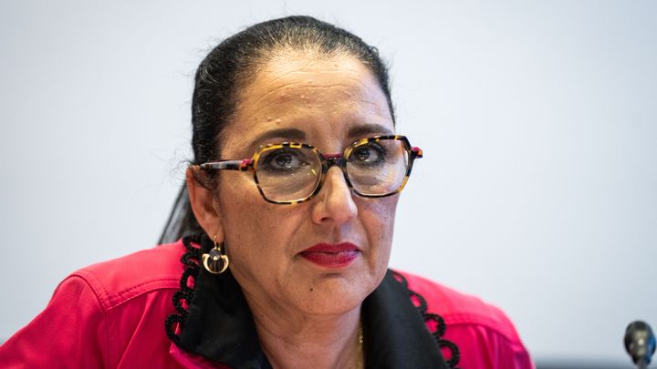 Fadila Khattabi, députée du groupe Renaissance et présidente de la commission des affaires sociales, à Paris, le 30 mai 2023. (XOSE BOUZAS / HANS LUCAS / AFP)