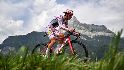 Giulio Ciccone sur la 16e étape du Tour de France 2023 entre Passy et Combloux, le 18 juillet 2023. (MARCO BERTORELLO / AFP)