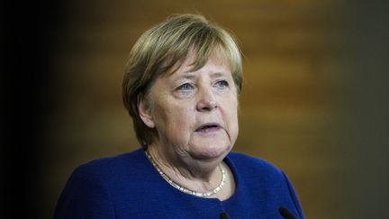 22 novembre 2021. Angela Merkel à Berlin.&nbsp; (MARKUS SCHREIBER / AP-POOL / AFP)