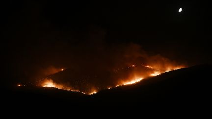 Un incendie à proximité de la ville grecque de Volos, en Grèce, le 26 juillet 2023. (SAKIS MITROLIDIS / AFP)