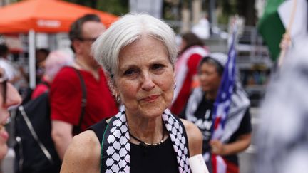 Jill Stein, canditate du parti vert à la présidentielle américaine, dans une manifestation contre les frappes israéliennes sur Gaza lors de la venue de Benyamin Nétanyahou, le 24 juillet 20244, à Washington. (AARON SCHWARTZ / MAXPPP)