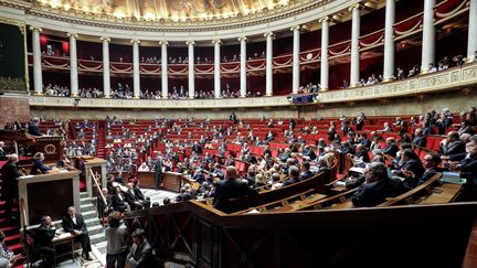 Le Premier ministre Edouard Philippe s'adresse aux députés lors d'une session de questions au gouvernement, le 25 février 2020 à Paris.&nbsp; (LUDOVIC MARIN / AFP)