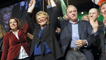 Noel Mamère en meeting à Roubaix avec Eva Joly (BERTRAND GUAY / AFP)