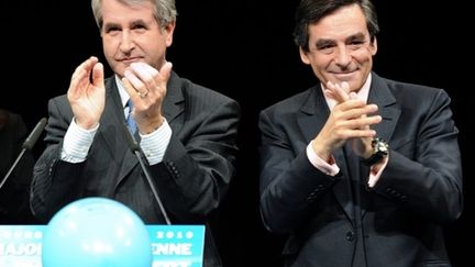 François Fillon en meeting à Strasbourg avec Philippe Richert, tête de liste UMP en Alsace (18 mars 2010) (AFP / Patrick Hertzog)