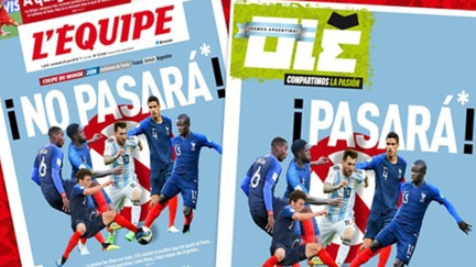 Montage de la une de "L'Equipe" et du détournement du journal argentin "Olé", vendredi 29 juin. (L'EQUIPE / OLE)