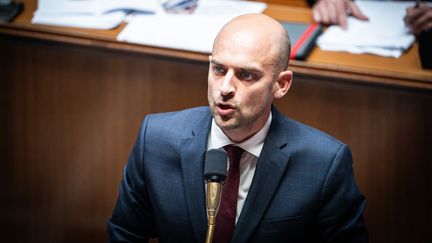 Le ministre des Affaires étrangères, Jean-Noël Barrot, le 8 octobre 2024 à l'Assemblée nationale. (XOSE BOUZAS / HANS LUCAS / AFP)