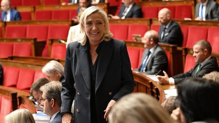 Marine Le Pen, présidente du groupe Rassemblement national, à l'Assemblée nationale, à Paris, le 12 octobre 2023. (BERTRAND GUAY / AFP)