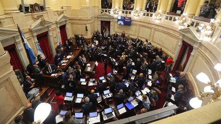 Les sénateurs argentins débattent du projet de loi ouvrant le droit à l'avortement, à Buenos Aires (Argentine), le 8 août 2018. (MARCOS BRINDICCI / REUTERS)