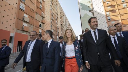 Plusieurs membres du gouvernement, dont les ministres de l'Intérieur et de la Justice, en déplacement à Marseille pour dévoiler le nouveau plan de lutte contre les stupéfiants.&nbsp; (SPEICH FREDERIC / MAXPPP MAXPPP)