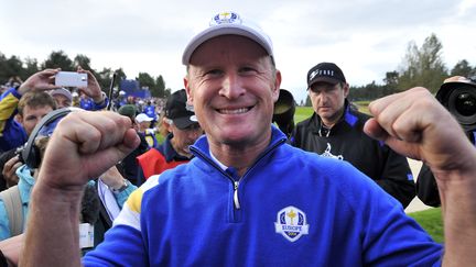 La Gallois Jamie Donaldson&nbsp;a donn&eacute; le point de la victoire &agrave; l'Europe lors de la ryder Cup, le 28 septembre 2014. (GLYN KIRK / AFP)