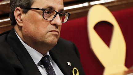 Le président catalan Quim Torra au Parlement régional, à Barcelone (Espagne), le 12 mai 2018. (PAU BARRENA / AFP)