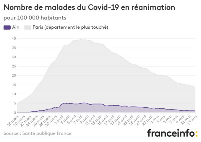 Nombre de malades du Covid-19 en réanimation pour 100 000 habitants. (FRANCEINFO)