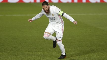 Sergio Ramos contre l'Atalanta Bergame, le 16 mars 2021.&nbsp; (BURAK AKBULUT / ANADOLU AGENCY / AFP)