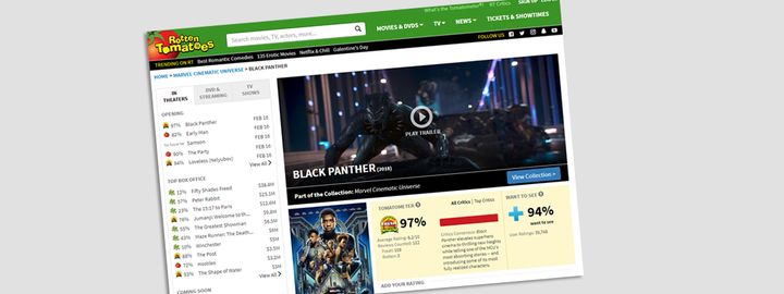 La page "Black Panther" sur le site Rotten Tomatoes,&nbsp;en février 2018. (FRANCEINFO)