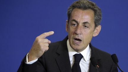 Nicolas Sarkozy, le pr&eacute;sident de l'UMP, le 17 janvier 2015 au si&egrave;ge du parti, &agrave; Paris. (LIONEL BONAVENTURE / AFP)