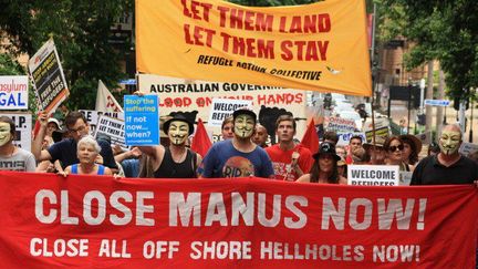 Brisbane le 12 avril 2014: manifestation pour réclamer la fermeture du centre de rétention de Manus en Papouasie-Nouvelle-Guinée.